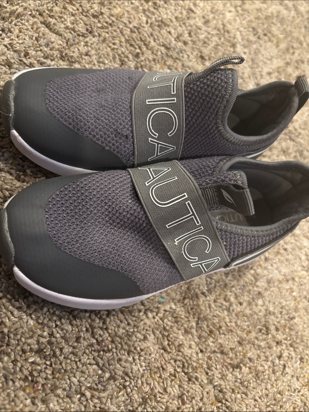 Boys Nautica Gray Slip-On Mesh Athletic Sneakers with Logo Strap